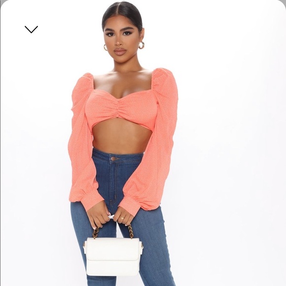 Fashion Nova Tops - Fashion Nova Coral Polka Dot Candy Shop Crop Top XS